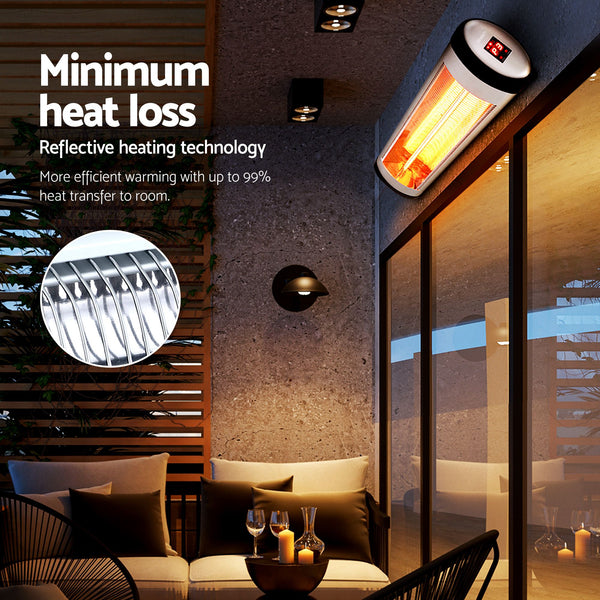 Devanti 2PCS Electric Radiant Strip Heater Indoor Outdoor Patio Remote Control 1500W Awezingly