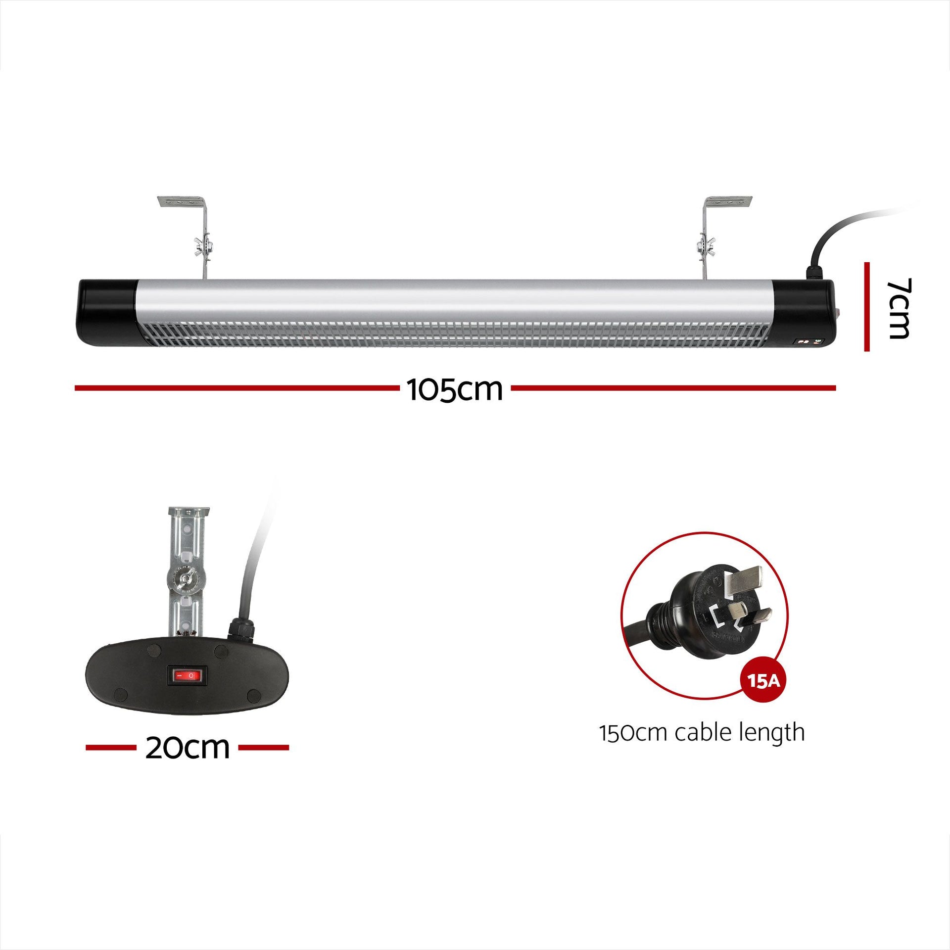 Devanti 2PCS Electric Radiant Strip Heater Outdoor Indoor Patio Infrared Heaters 3000W Awezingly