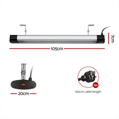 Devanti 2PCS Electric Radiant Strip Heater Outdoor Indoor Patio Infrared Heaters 3000W
