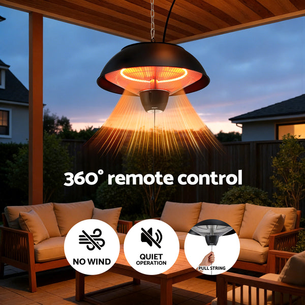 Devanti 1500W Electric Patio Infrared Heater Hanging Heaters Ceiling Mounted Remote Awezingly
