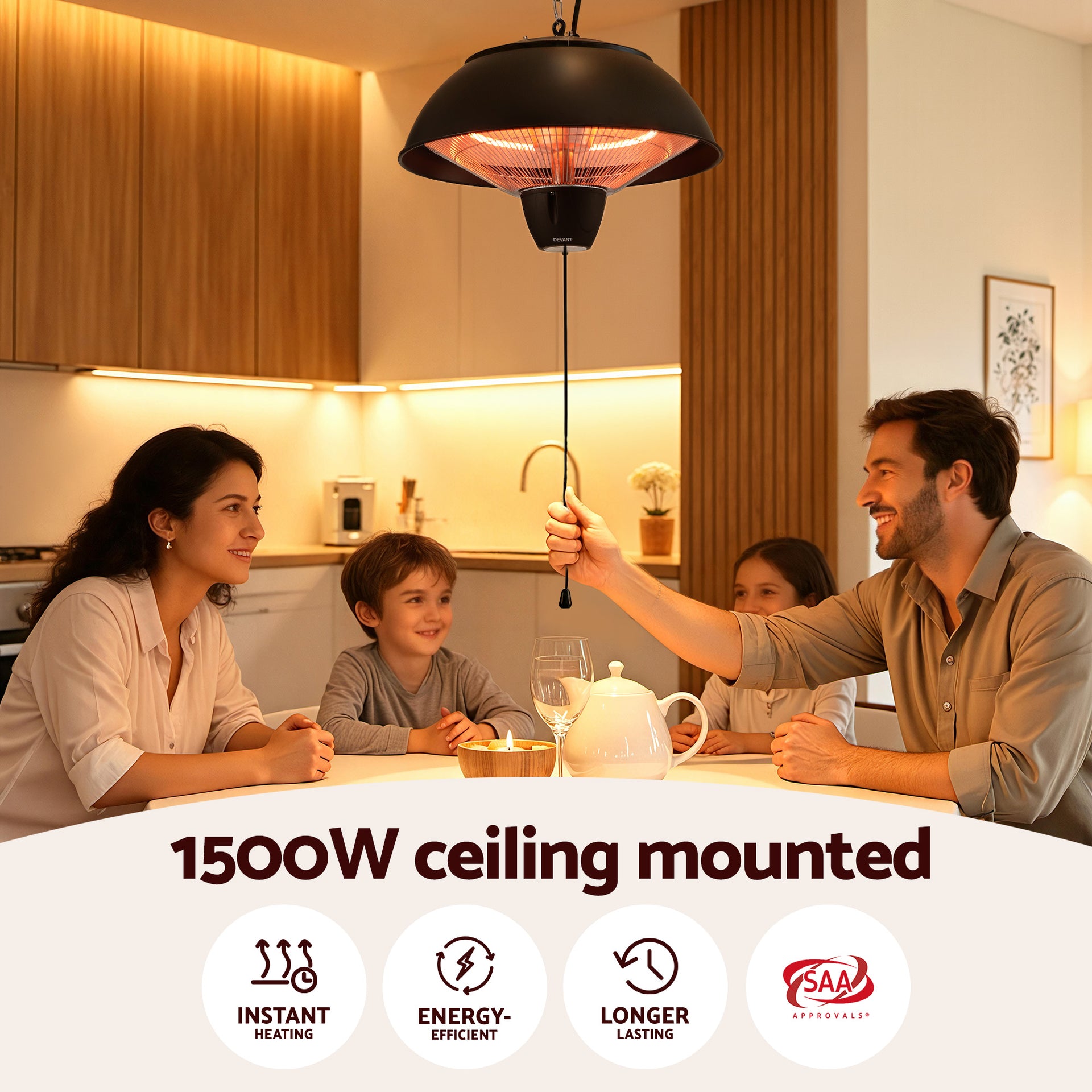 Devanti 1500W Electric Patio Infrared Heater Hanging Heaters Ceiling Mounted Remote Awezingly