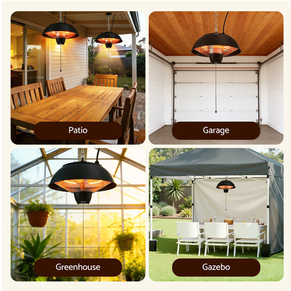 Devanti 1500W Electric Patio Infrared Heater Hanging Heaters Ceiling Mounted Remote Awezingly