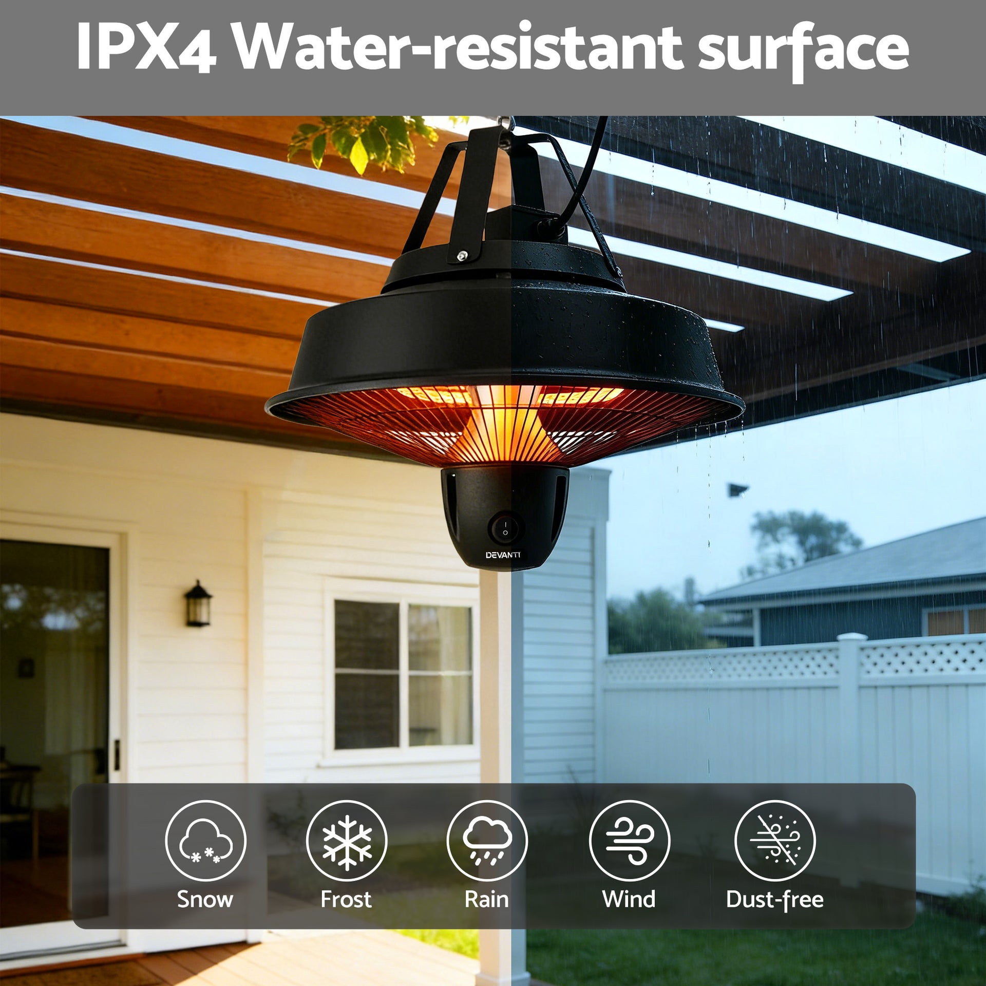 Devanti 2000W Electric Patio Heater Ceiling Mounted Hanging Heaters Remote Awezingly