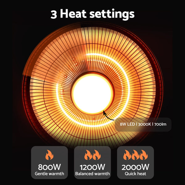 Devanti 2000W Outdoor Electric Patio Heater Ceiling Mount with LED Light Remote Awezingly