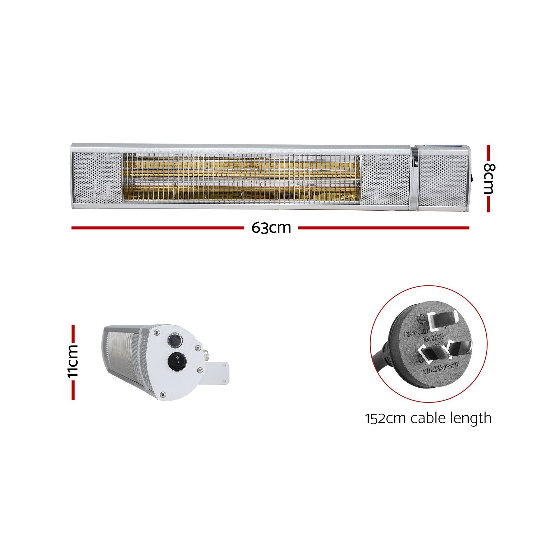 Devanti 2PCS Electric Strip Heater Radiant Infrared Heaters Remote Control 2000W Awezingly