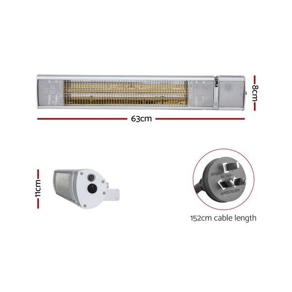 Devanti 2PCS Electric Strip Heater Radiant Infrared Heaters Remote Control 2000W Awezingly