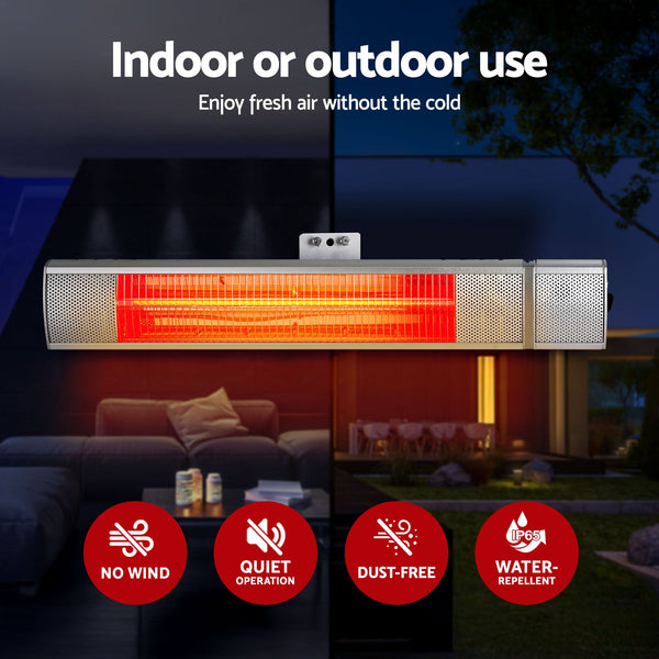 Devanti 2PCS Electric Strip Heater Radiant Infrared Heaters Remote Control 2000W Awezingly