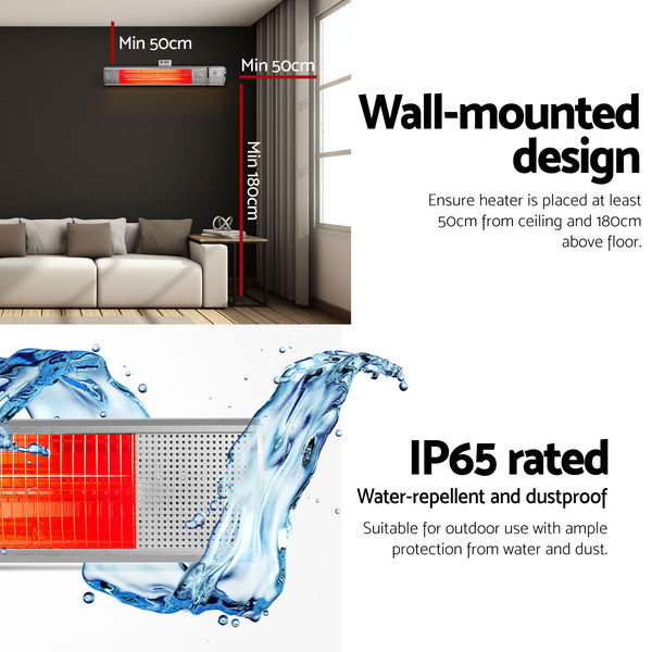 Devanti 2PCS Electric Strip Heater Radiant Infrared Heaters Remote Control 2000W Awezingly