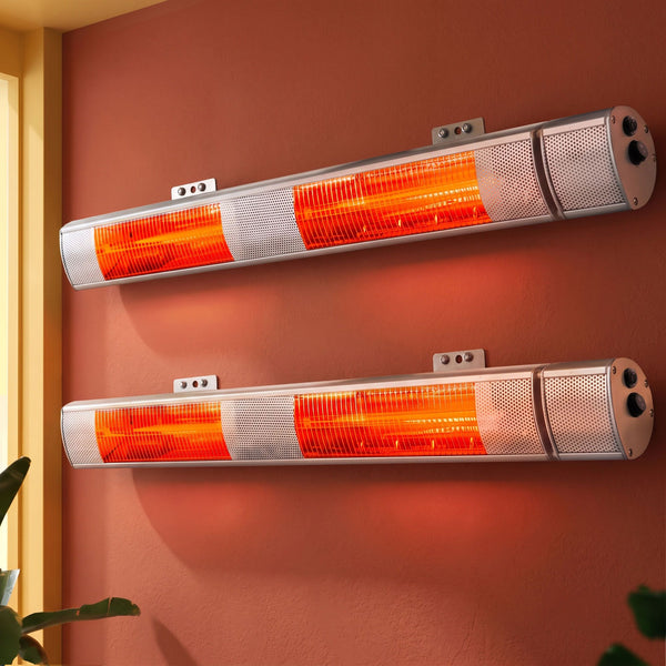 Devanti 2PCS Electric Strip Heater Radiant Infrared Heaters Remote Control 3000W Awezingly