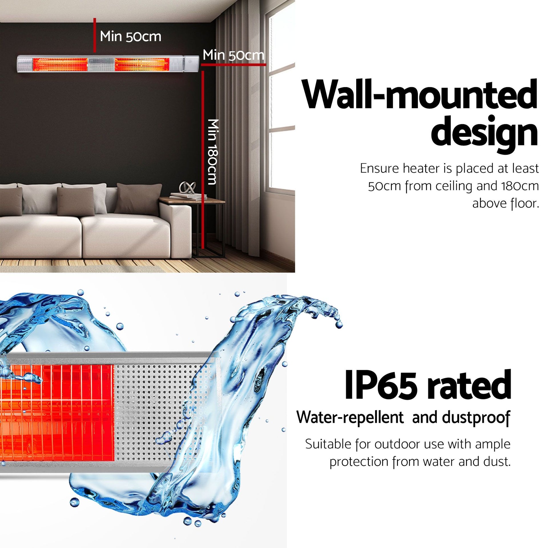 Devanti 2PCS Electric Strip Heater Radiant Infrared Heaters Remote Control 3000W Awezingly