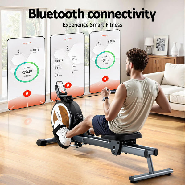 Everfit 16 Level Magnetic Rowing Machine for Home with App Connect Walnut Everfit
