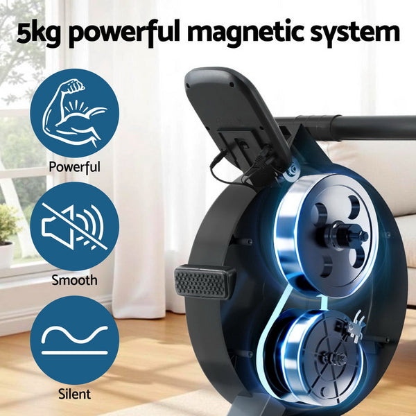 Everfit 16 Level Magnetic Rowing Machine for Home with App Connect Walnut Everfit