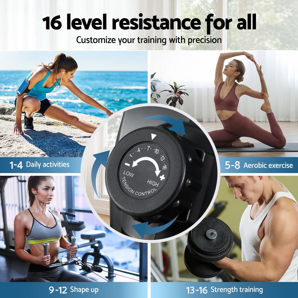 Everfit 16 Level Magnetic Rowing Machine for Home with App Connect Walnut Everfit