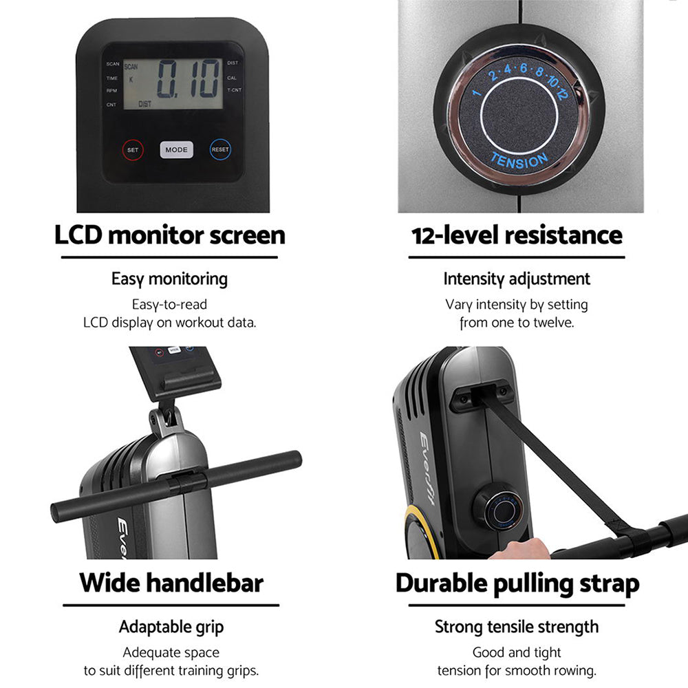 Everfit Rowing Machine 12 Levels Magnetic Rower Fitness Gym Cardio Workout Everfit