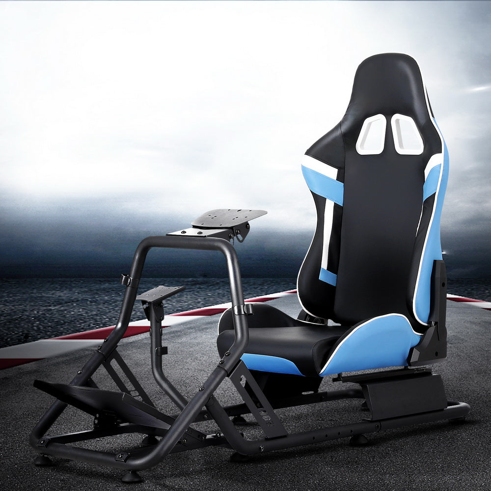 Artiss Racing Simulator Cockpit Steering Wheel Gaming Chair Blue Artiss