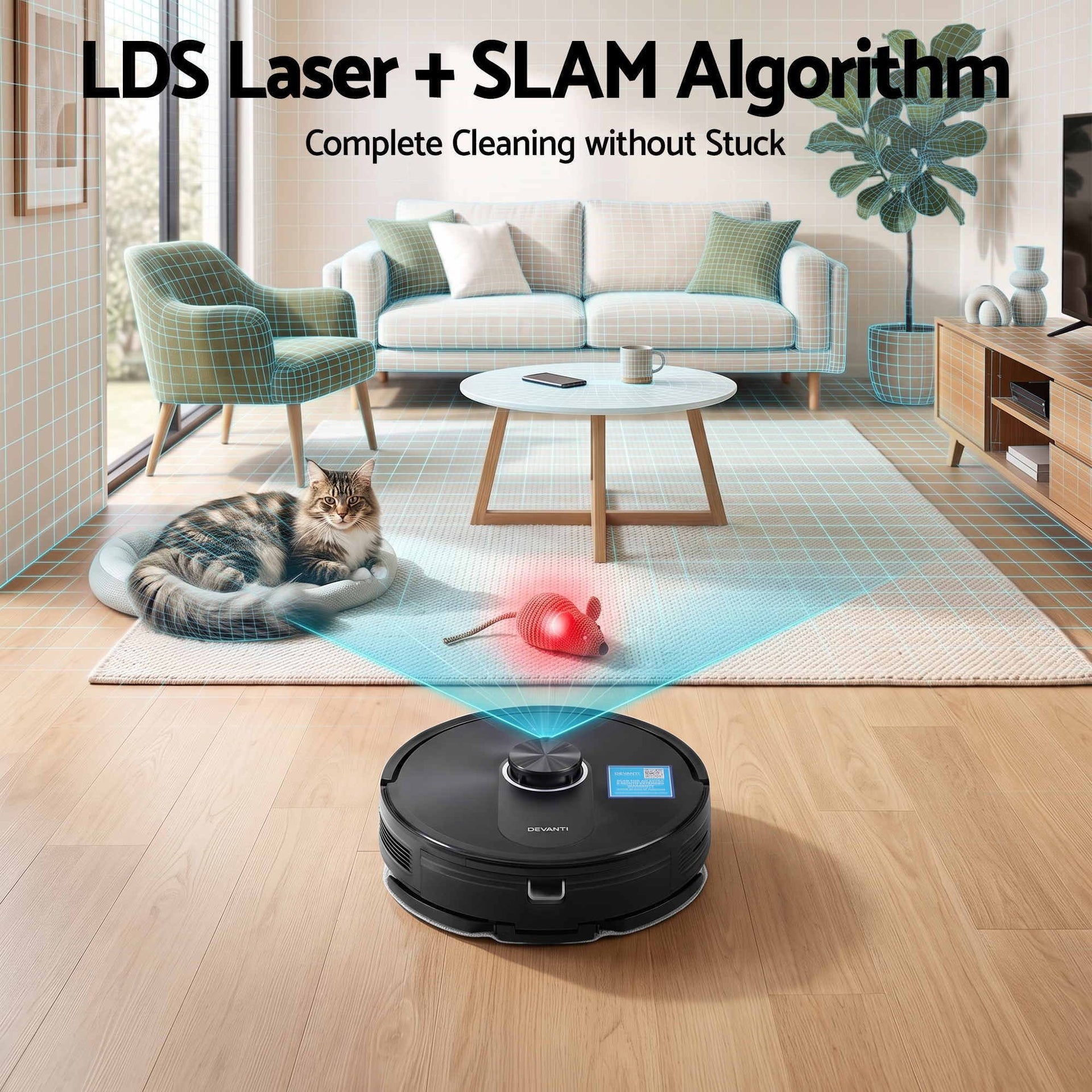 DEVANTI Robot Vacuum and Mop, APP Control 6000Pa LDS Laser 3-in-1 Cleaning Awezingly
