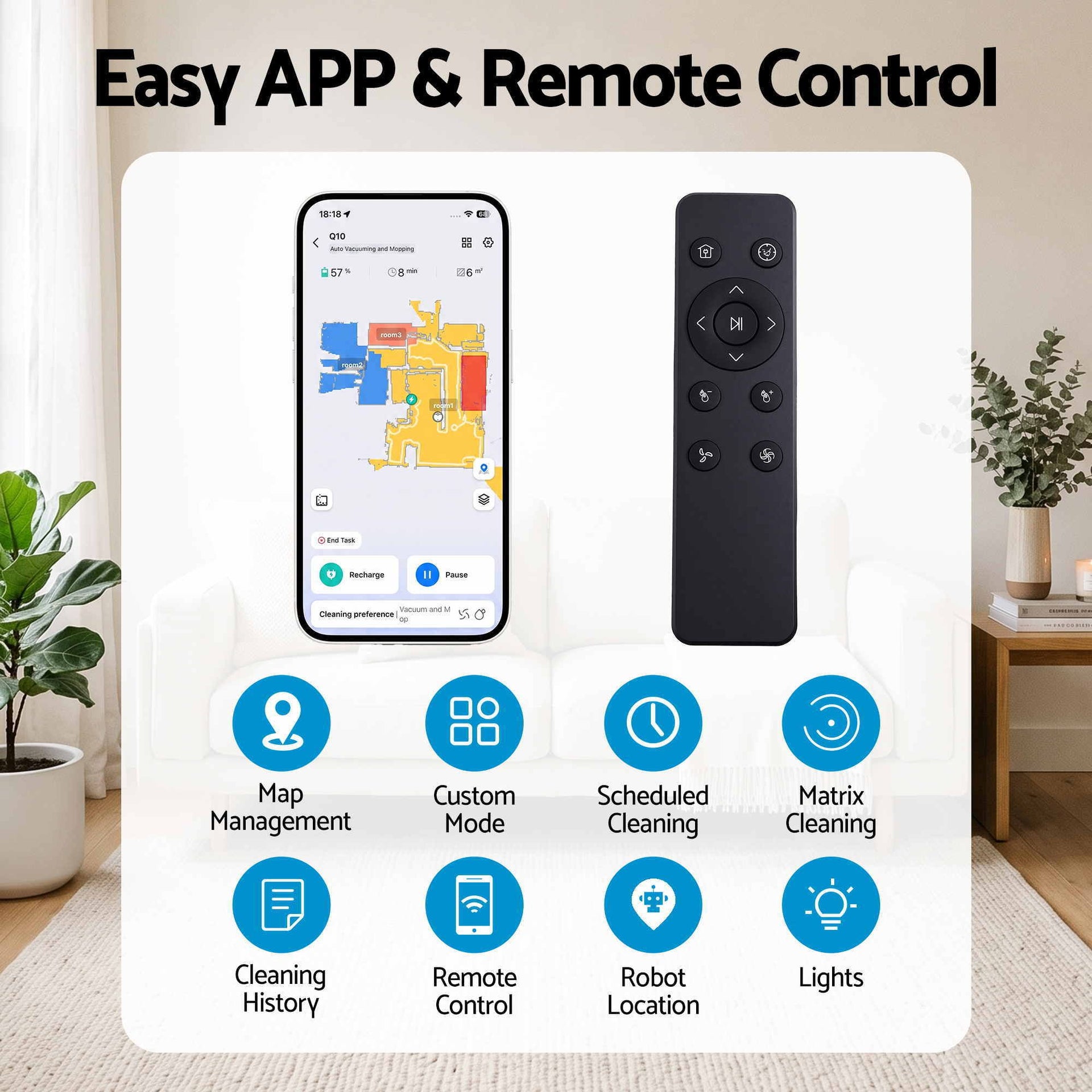 DEVANTI Robot Vacuum and Mop, APP Control 6000Pa LDS Laser 3-in-1 Cleaning Awezingly