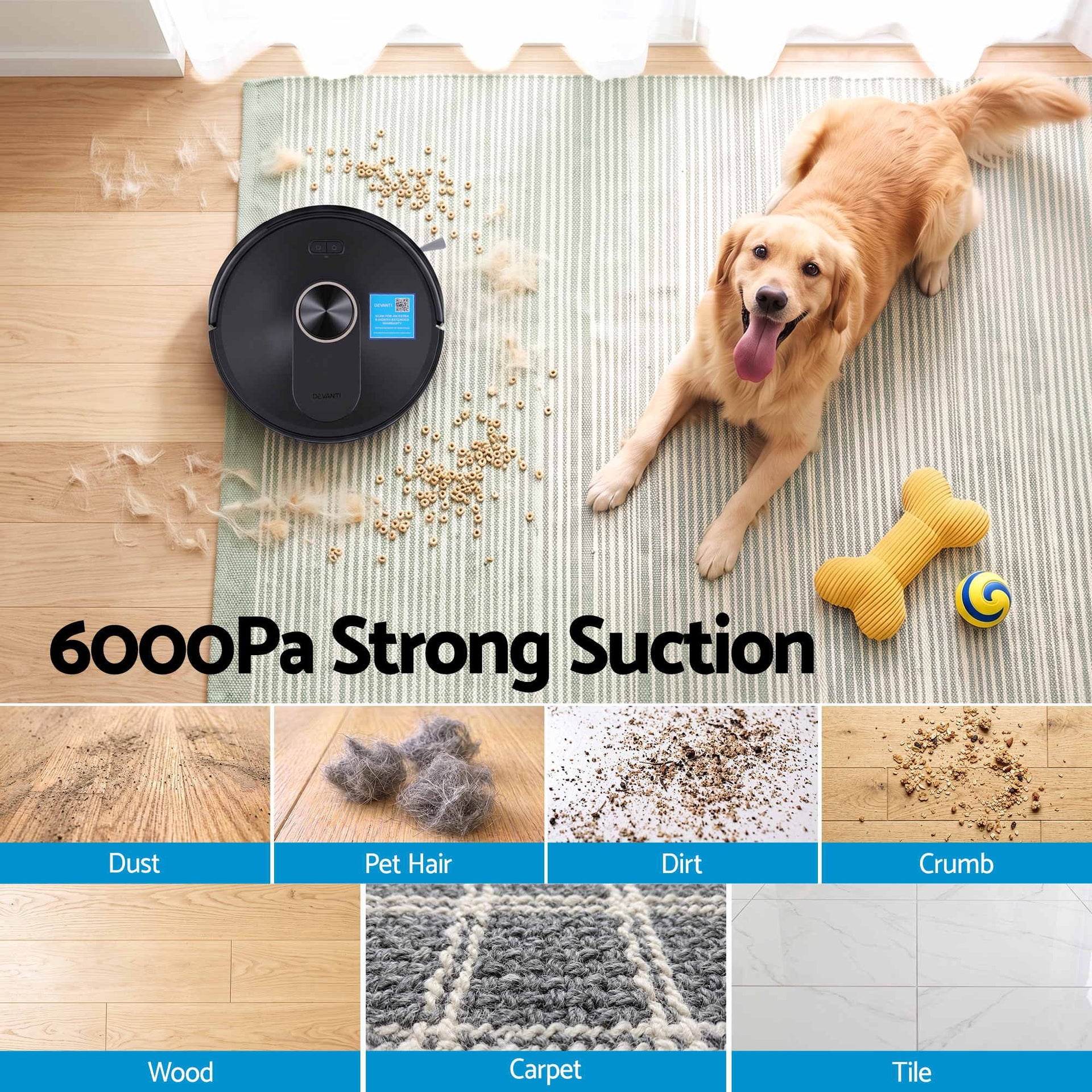 DEVANTI Robot Vacuum and Mop, Self-Empty APP Control 6000Pa LDS Laser 3in1 Awezingly