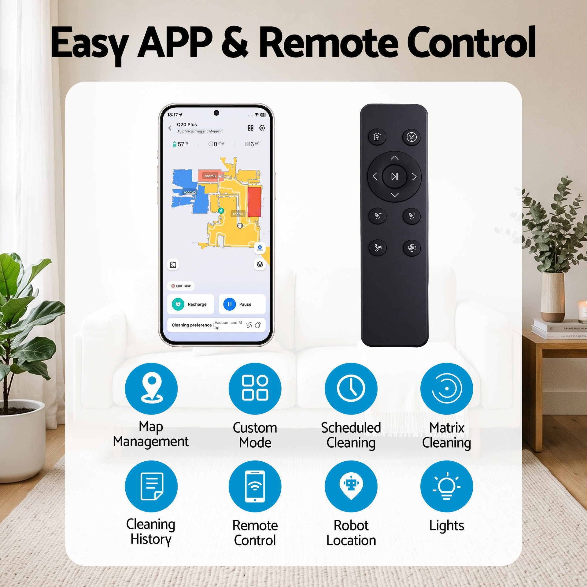 DEVANTI Robot Vacuum and Mop, Self-Empty APP Control 6000Pa LDS Laser 3in1 Awezingly