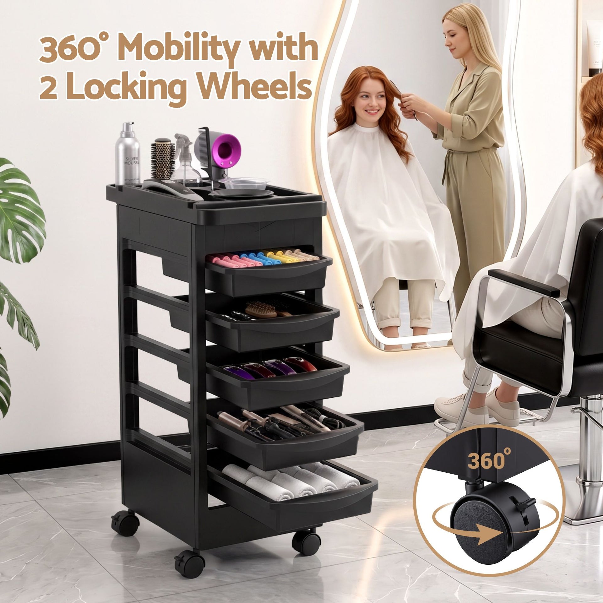 Embellir 6-Tier Salon Trolley Cart on Wheels Barber Mobile Hairdressing Cart Awezingly