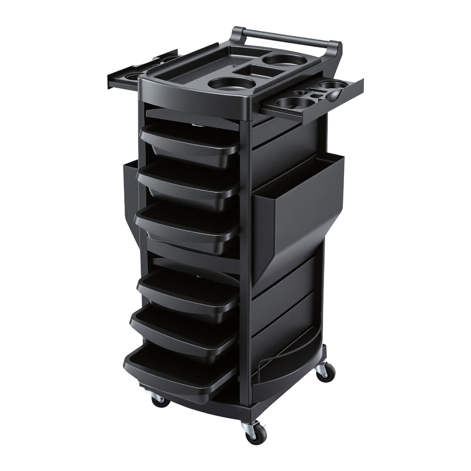 Embellir Salon Trolley 2 Lockable Doors 6 Tier Trays Mobile Hair Cart Black Awezingly