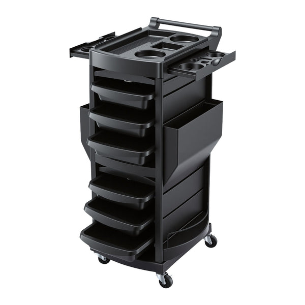 Embellir Salon Trolley 2 Lockable Doors 6 Tier Trays Mobile Hair Cart Black Awezingly