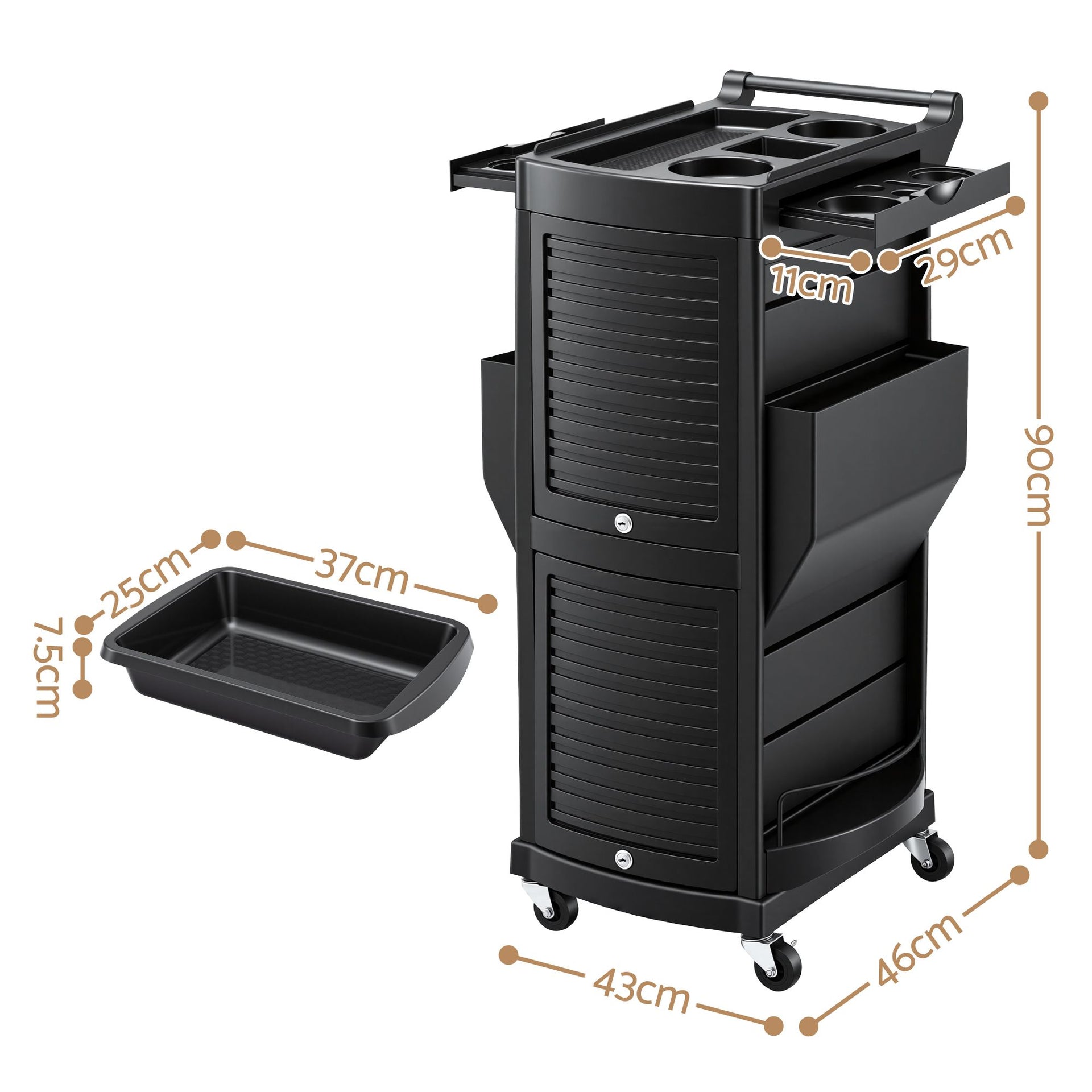 Embellir Salon Trolley 2 Lockable Doors 6 Tier Trays Mobile Hair Cart Black Awezingly