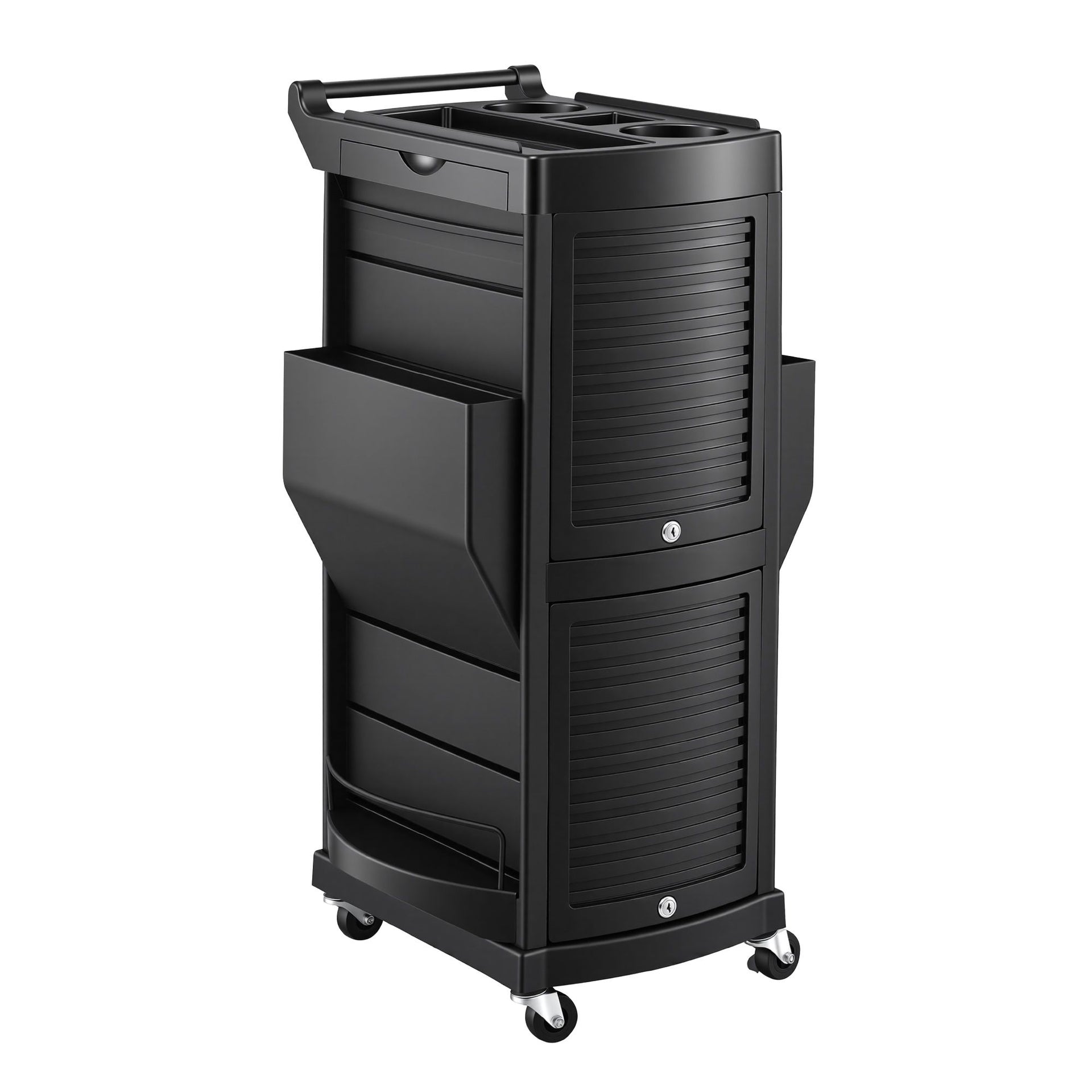 Embellir Salon Trolley 2 Lockable Doors 6 Tier Trays Mobile Hair Cart Black Awezingly