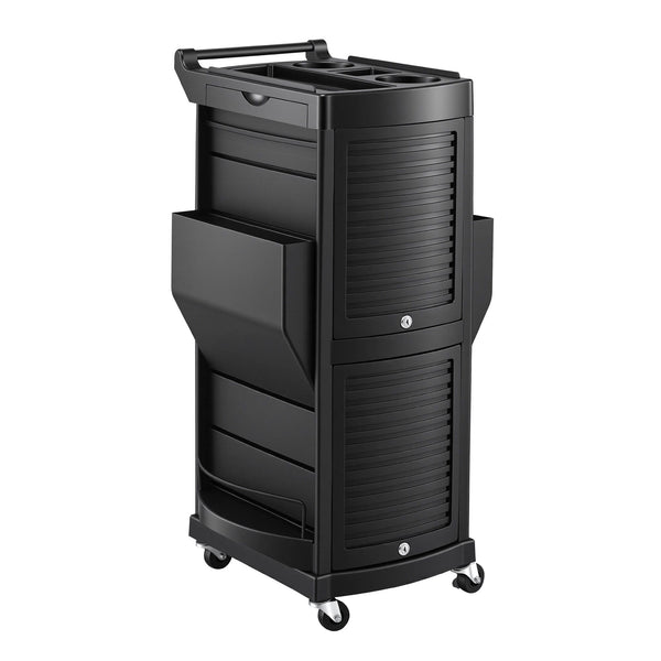 Embellir Salon Trolley 2 Lockable Doors 6 Tier Trays Mobile Hair Cart Black Awezingly