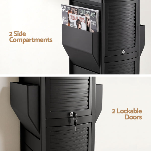 Embellir Salon Trolley 2 Lockable Doors 6 Tier Trays Mobile Hair Cart Black Awezingly
