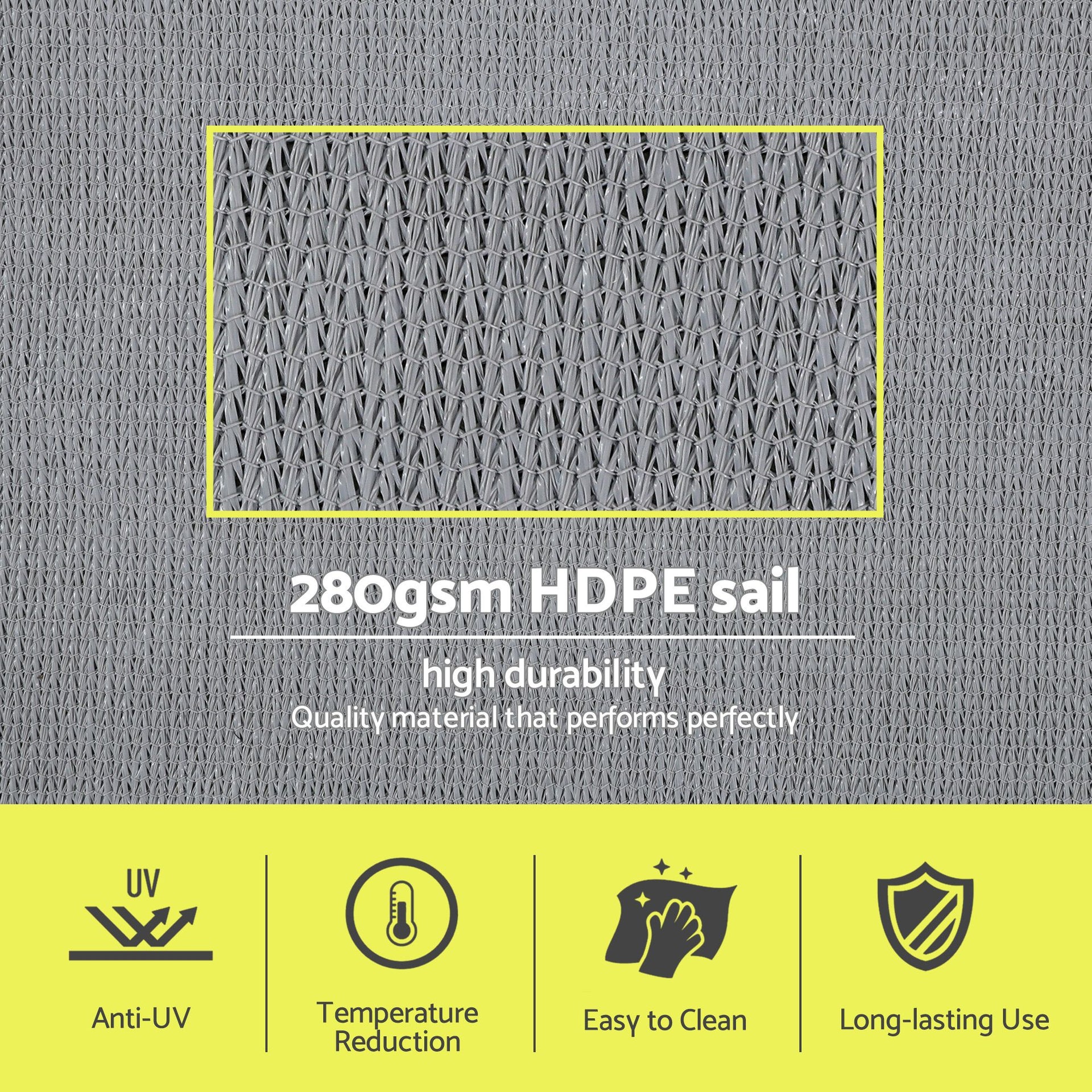 Instahut Sun Shade Sail Cloth 98% UV Block Outdoor Canopy Rectangle 2X5M Grey instahut