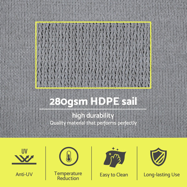 Instahut Sun Shade Sail Cloth 98% UV Block Outdoor Canopy Rectangle 2X5M Grey instahut
