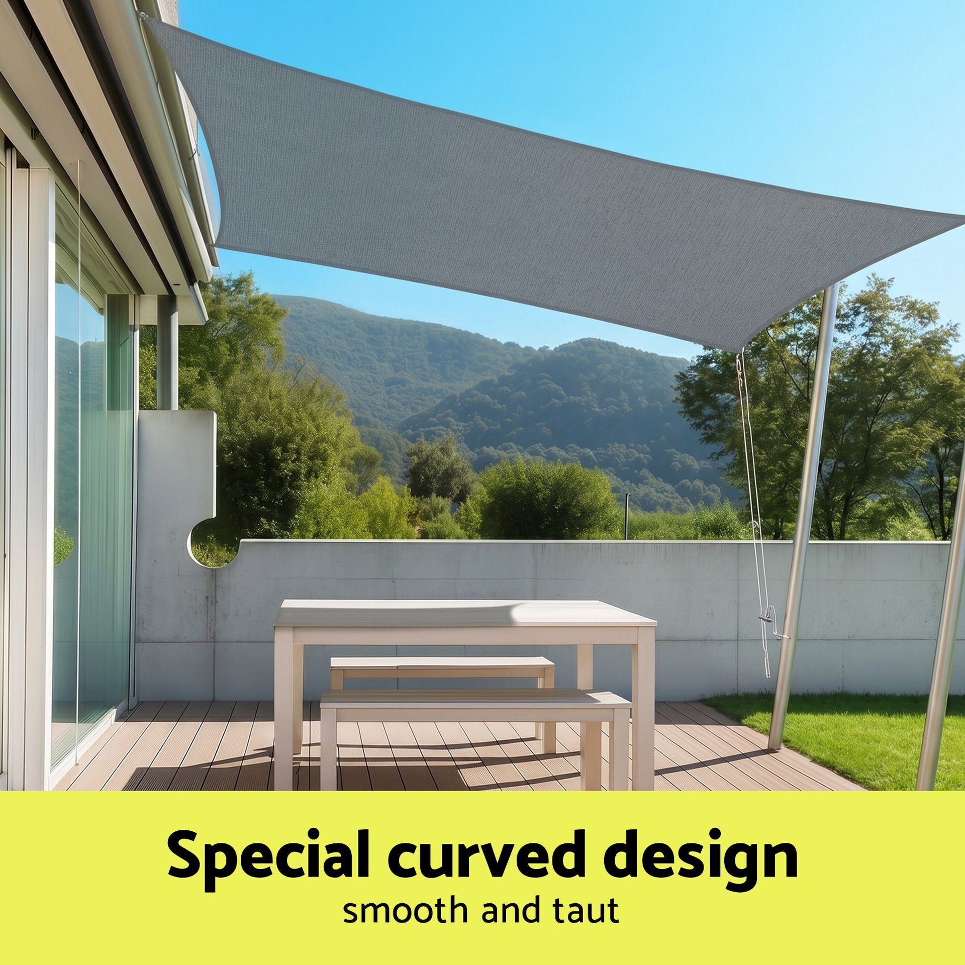 Instahut Sun Shade Sail Cloth 98% UV Block Outdoor Canopy Rectangle 2X5M Grey instahut