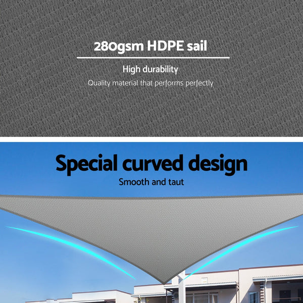 Instahut Shade Sail Cloth Shadecloth Canopy Triangle 280gsm 5x5x7.1m Instahut