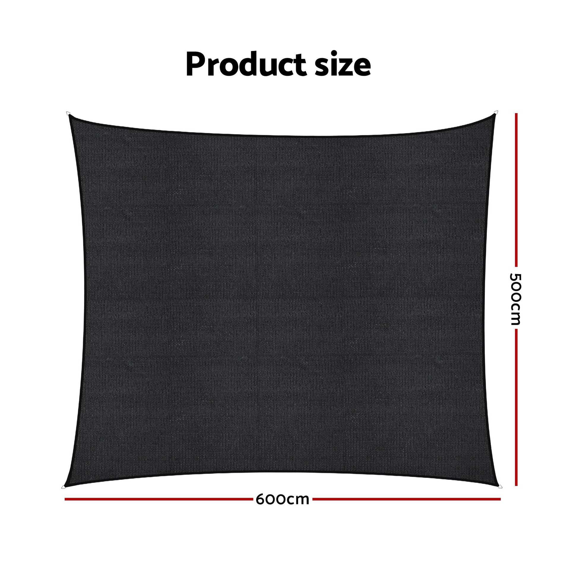 Instahut Sun Shade Sail Cloth 98% UV Block Outdoor Canopy Rectangle 5X6M Black instahut