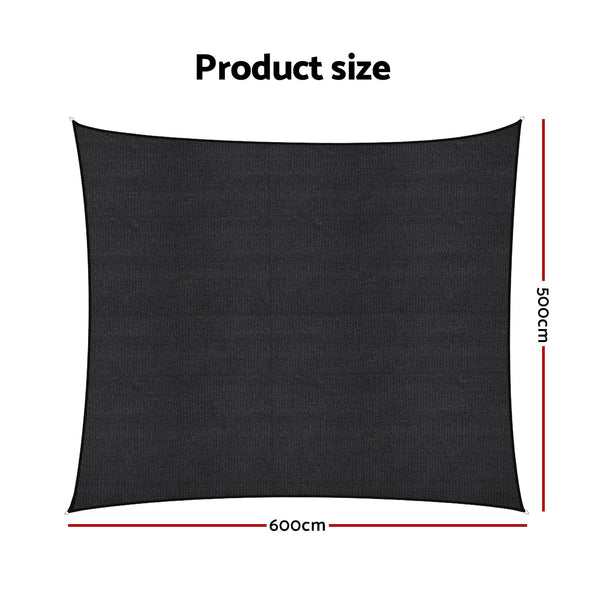 Instahut Sun Shade Sail Cloth 98% UV Block Outdoor Canopy Rectangle 5X6M Black instahut
