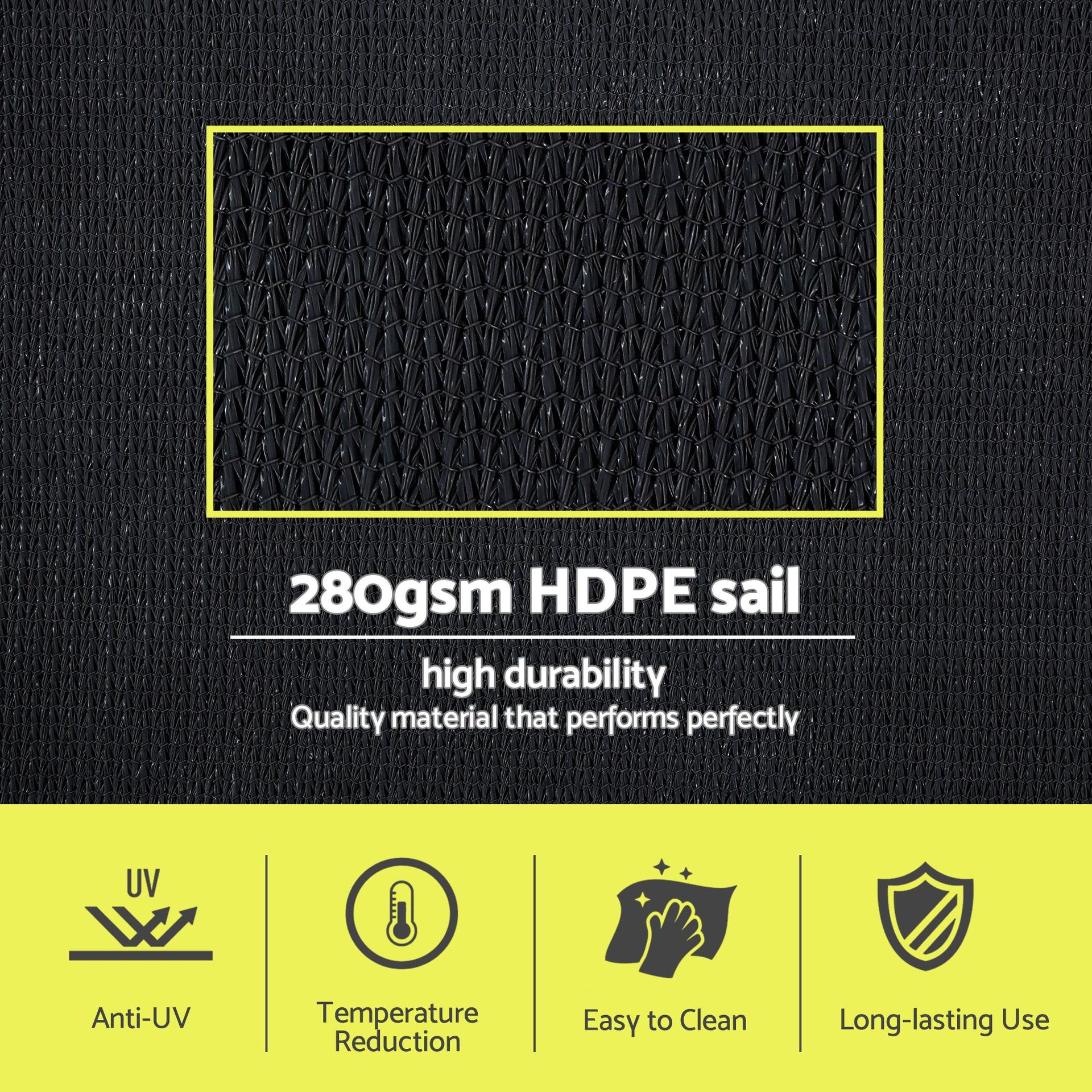 Instahut Sun Shade Sail Cloth 98% UV Block Outdoor Canopy Rectangle 5X6M Black instahut