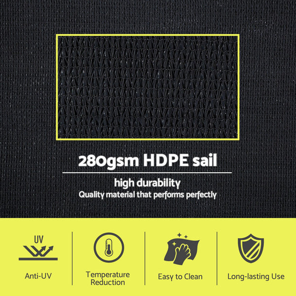 Instahut Sun Shade Sail Cloth 98% UV Block Outdoor Canopy Rectangle 5X6M Black instahut
