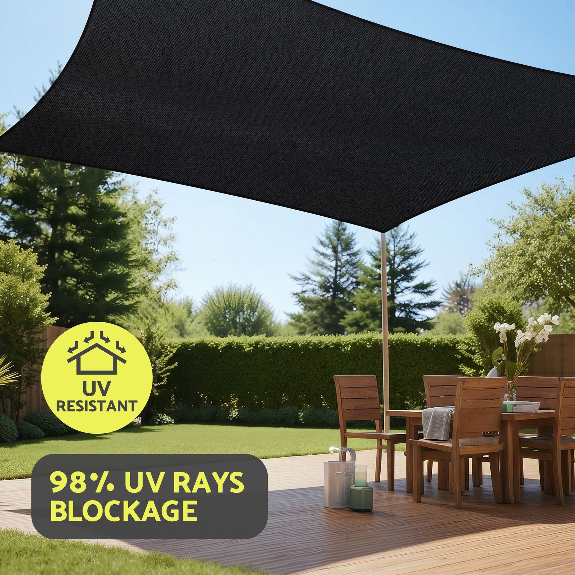 Instahut Sun Shade Sail Cloth 98% UV Block Outdoor Canopy Rectangle 5X6M Black instahut