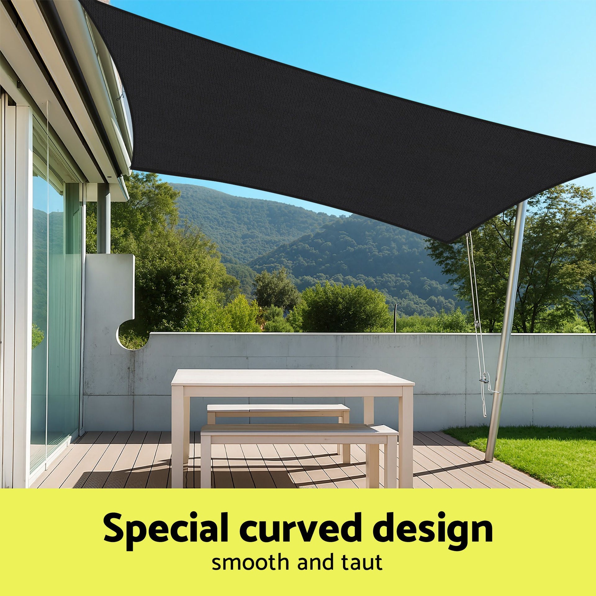 Instahut Sun Shade Sail Cloth 98% UV Block Outdoor Canopy Rectangle 5X6M Black instahut
