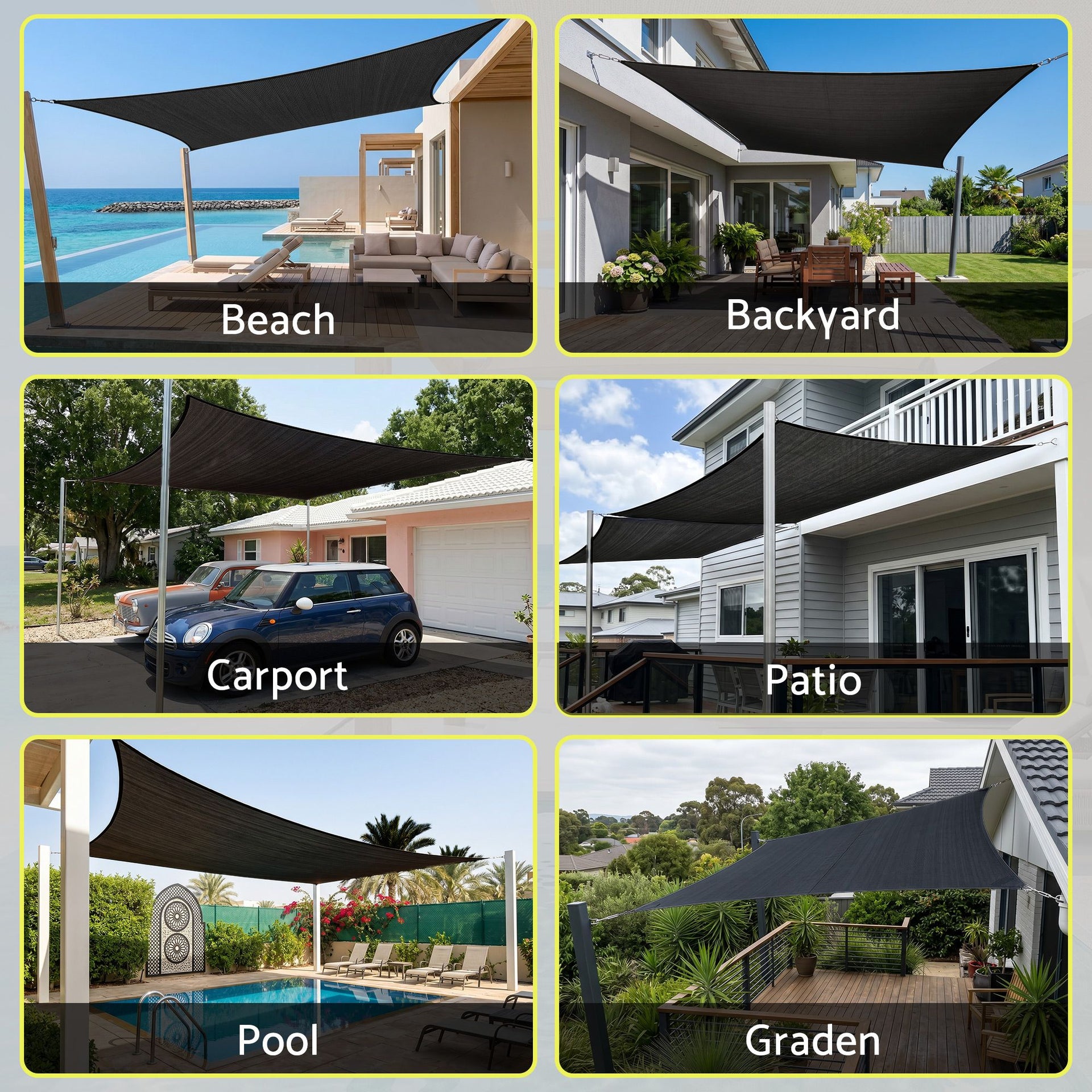 Instahut Sun Shade Sail Cloth 98% UV Block Outdoor Canopy Rectangle 5X6M Black instahut