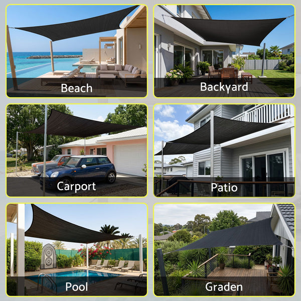 Instahut Sun Shade Sail Cloth 98% UV Block Outdoor Canopy Rectangle 5X6M Black instahut