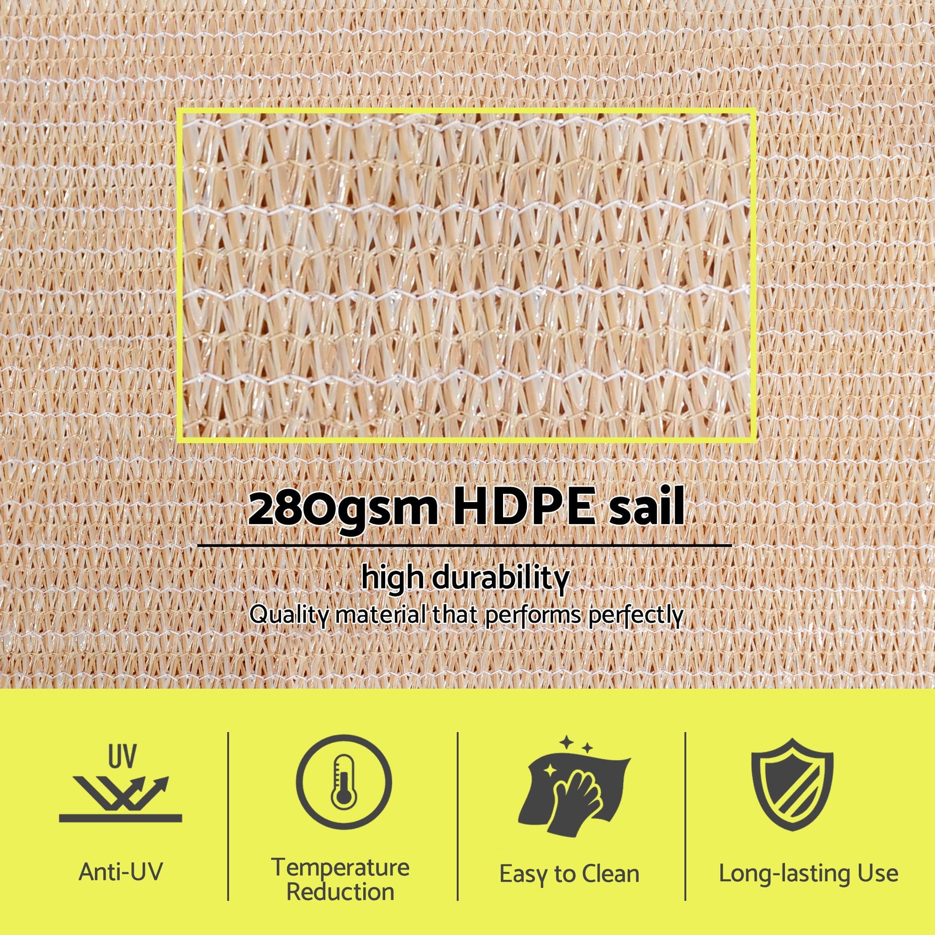 Instahut Sun Shade Sail Cloth 98% UV Block Outdoor Canopy Rectangle 5X9M Beige instahut