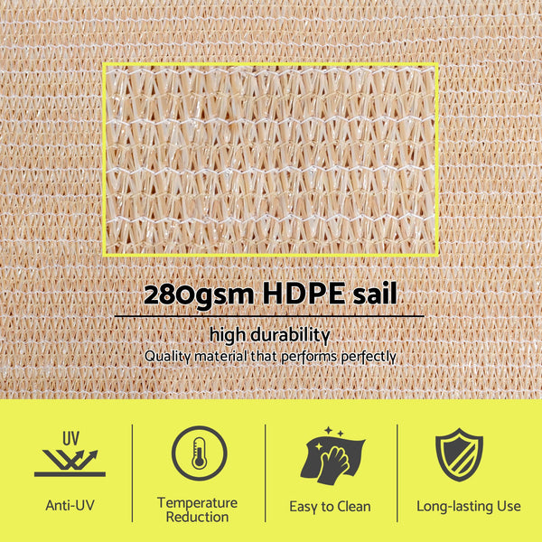 Instahut Sun Shade Sail Cloth 98% UV Block Outdoor Canopy Rectangle 5X9M Beige instahut