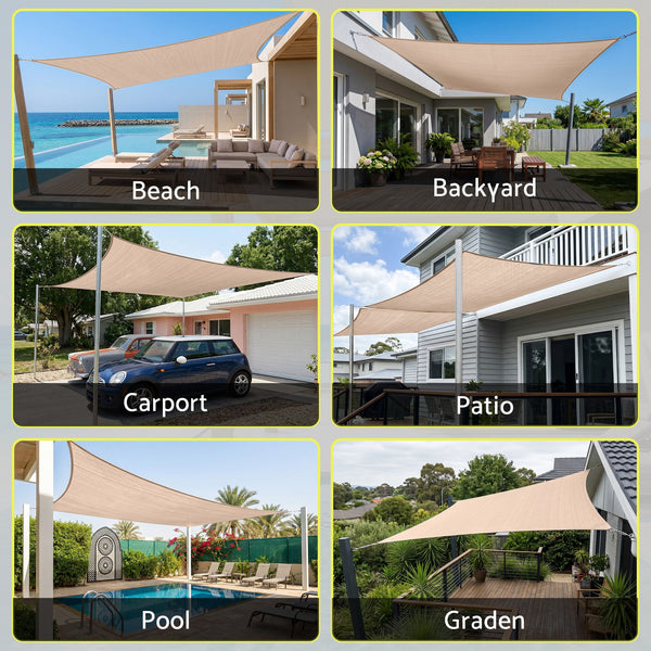Instahut Sun Shade Sail Cloth 98% UV Block Outdoor Canopy Rectangle 5X9M Beige instahut