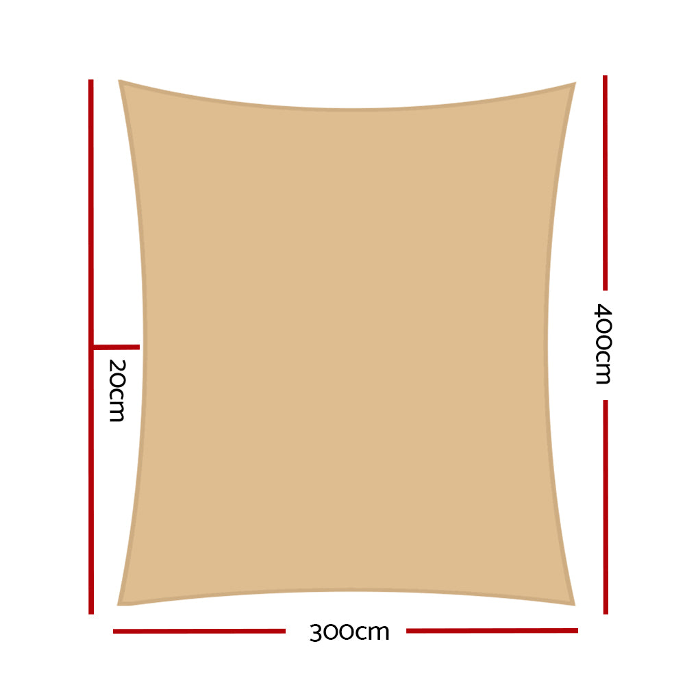 Instahut Shade Sail 3x4m Rectangle 280GSM 98% Sand Shade Cloth Instahut