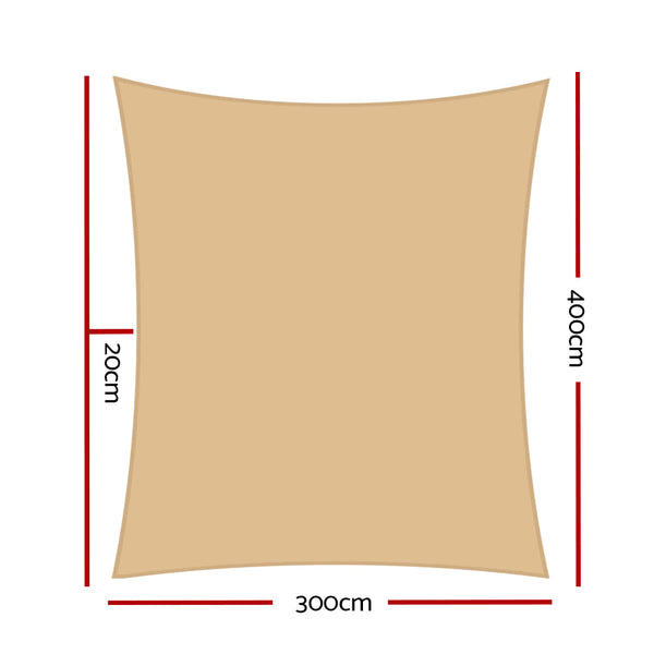 Instahut Shade Sail 3x4m Rectangle 280GSM 98% Sand Shade Cloth Instahut