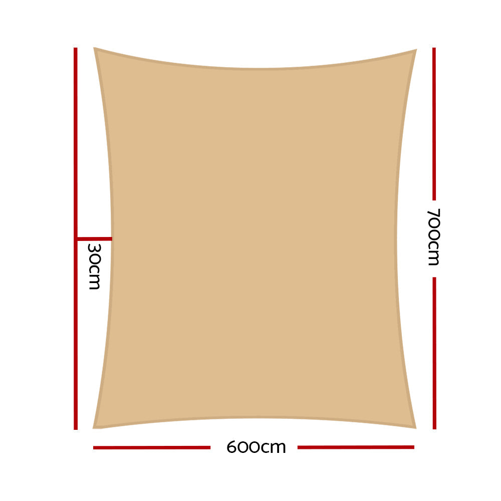 Instahut Shade Sail 6x7m Rectangle 280GSM 98% Sand Shade Cloth Instahut