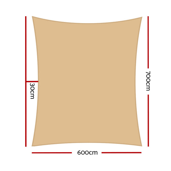 Instahut Shade Sail 6x7m Rectangle 280GSM 98% Sand Shade Cloth Instahut