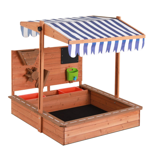 Keezi Kids Sandpit Wooden Canopy Sandbox With Cover Funnel Outdoor Toys 110cm Keezi